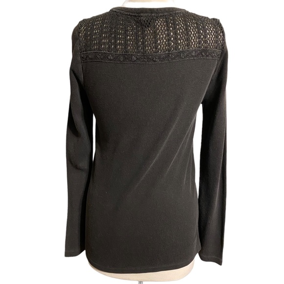 Lucky Brand Washed Black Thermal Crochet Top - Picture 4 of 4
